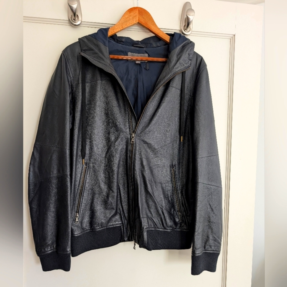 Vince Lambskin Leather Hooded Jacket